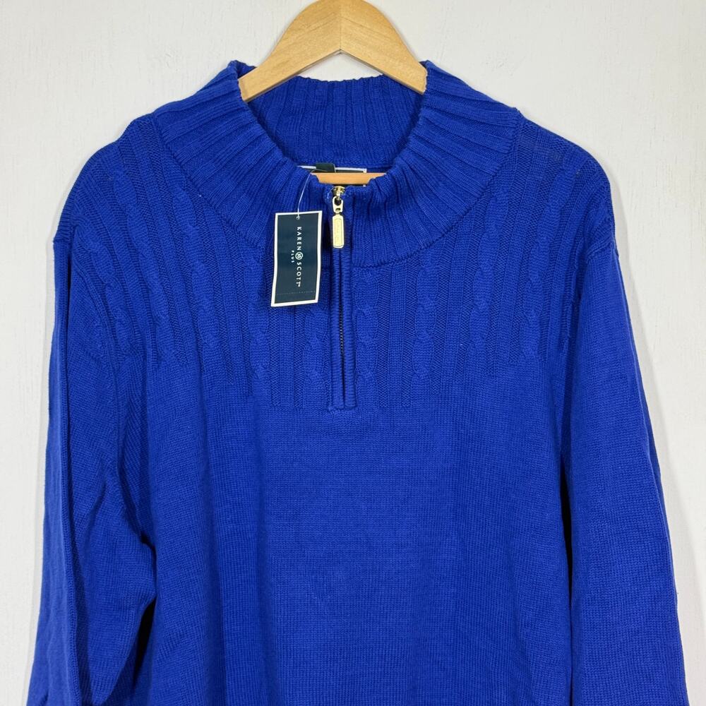 Karen Scott Cable Knit Sweater NWT Womens Size 2X Blue 1/4 Zip Mock Neck Preppy - Picture 4 of 9